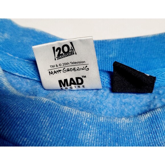 The Simpsons Bart Headplant Skateboarding Blue Acid Wash Sweatshirt Mad Engine - Picture 6 of 8